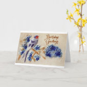 Birthday Greetings  Fabric Bird Briefkaart (Gele Bloem)