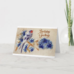 Birthday Greetings  Fabric Bird Briefkaart
