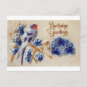Birthday Greetings  Fabric Bird Briefkaart