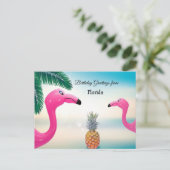 Birthday Greetings from Florida, Pink Flamingos Briefkaart (Staand voorkant)