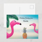 Birthday Greetings from Florida, Pink Flamingos Briefkaart (Voorkant / Achterkant)