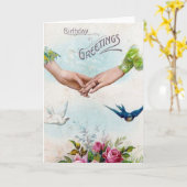 Birthday Greetings Hands and Birds Kaart (Gele Bloem)