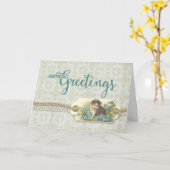 Birthday Greetings  Kat label Kaart (Gele Bloem)