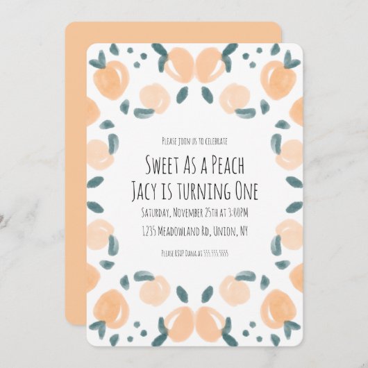 Birthday-grenskunst van waterverf-peach-fruit kaart (Voorkant / Achterkant)