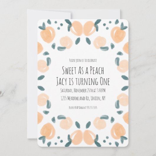 Birthday-grenskunst van waterverf-peach-fruit kaart (Voorkant)