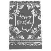 Birthday Grey and White Bandanna Medium Gift Bag Medium Cadeauzakje (Voorkant)