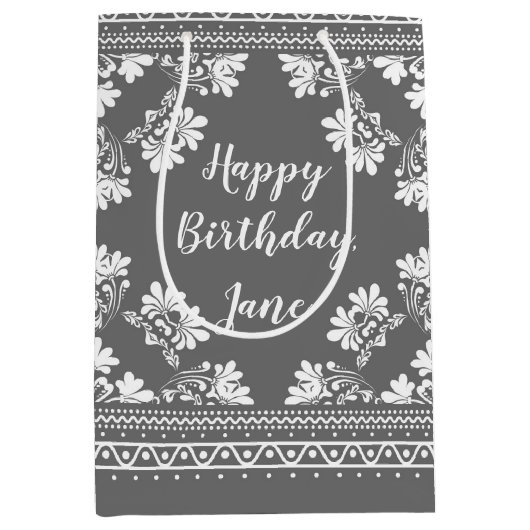 Birthday Grey and White Bandanna Medium Gift Bag Medium Cadeauzakje (Voorkant)