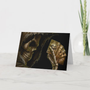 Birthday Grim Reaper speelt kaarten met winde hand