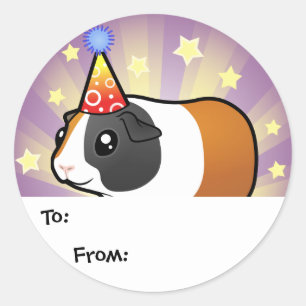 Birthday Guinea Pig Gift Tags (smooth hair) Ronde Sticker
