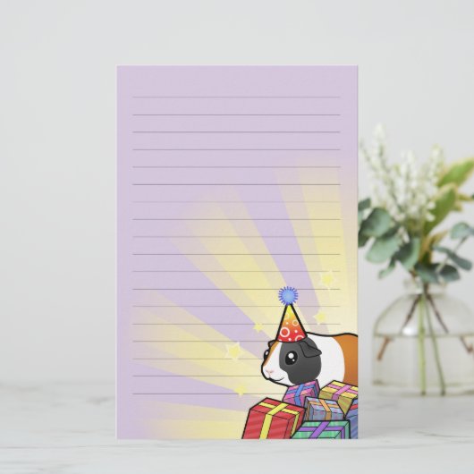 Birthday Guinea Pig (glad haar) Briefpapier (Staand voorkant)