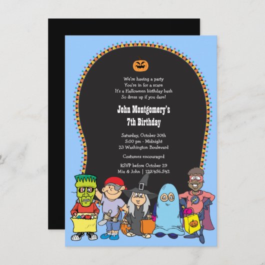 Birthday Halloween Costume Party Invitation Kaart (Voorkant / Achterkant)