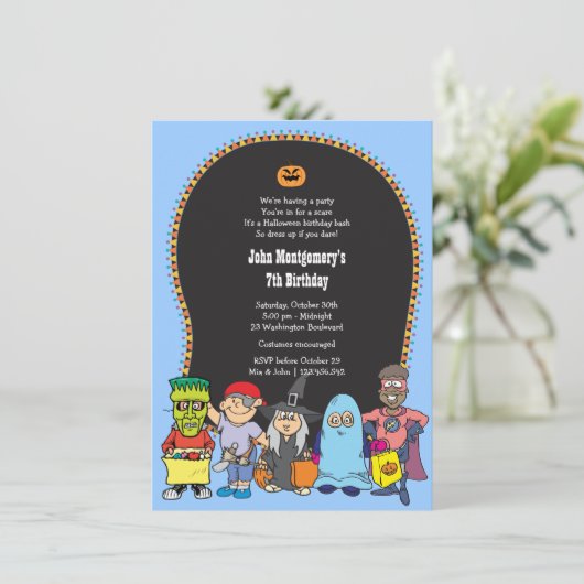 Birthday Halloween Costume Party Invitation Kaart (Staand voorkant)
