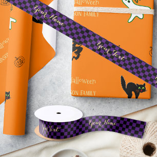 Birthday Halloween Paarse Black Checkerpattern Satijnen Lint