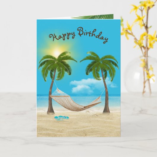 Birthday Hammock op strand Kaart (Gele Bloem)