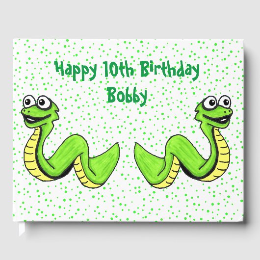 Birthday Happy Green Yellow Snakes Stippen Gastenboek (Voorkant)