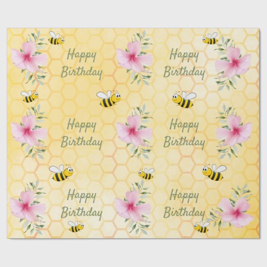 Birthday happy hommels honeycomb florals cadeaupapier (Vlak)
