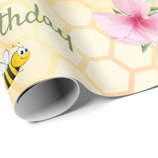 Birthday happy hommels honeycomb florals cadeaupapier (Rol Hoek)