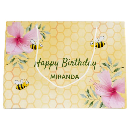 Birthday happy hommels honeycomb florals groot cadeauzakje (Voorkant)