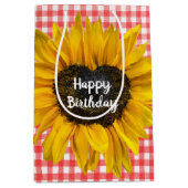 Birthday Heart Sunflower op Gingham Medium Cadeauzakje (Voorkant)