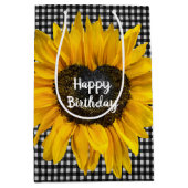 Birthday Heart Sunflower op Gingham Medium Cadeauzakje (Voorkant)
