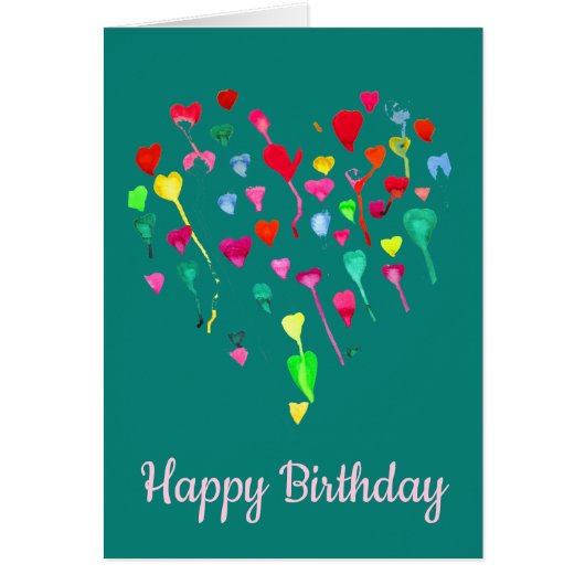 Birthday Hearts whimsical kleurrijke hartkunst (Voorkant)