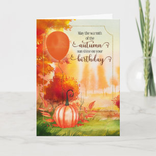 Birthday Herfst Season Autumn Pumpkin and Balloon Kaart