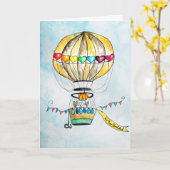 Birthday heteluchtballon schattige regenboogharen  kaart (Gele Bloem)