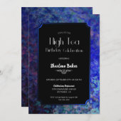 Birthday High Tea Black met blauwe grens Kaart (Voorkant / Achterkant)