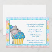 Birthday Hippo en Cupcake Kaart (Voorkant / Achterkant)