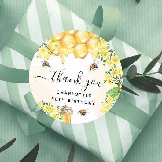 Birthday hommels florale honing bedankt ronde sticker