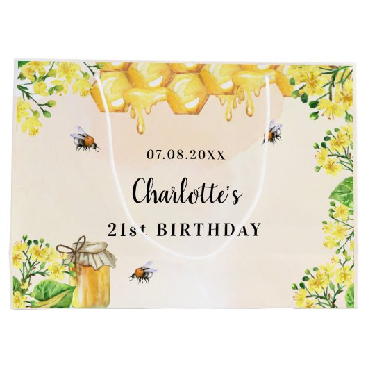 Birthday hommels honinggele bloemenmonogram groot cadeauzakje (Achterkant)