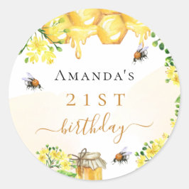 Birthday hommels honinggele floralen ronde sticker
