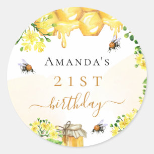 Birthday hommels honinggele floralen ronde sticker