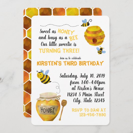 Birthday Honey Bee Birthday Kaart (Voorkant / Achterkant)