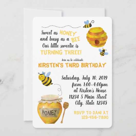 Birthday Honey Bee Birthday Kaart (Voorkant)