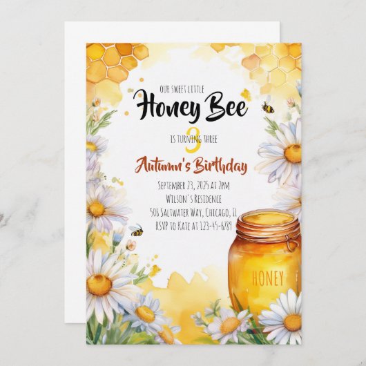 Birthday Honey Bee Birthday Kaart (Voorkant / Achterkant)