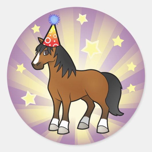 Birthday Horse Ronde Sticker (Voorkant)