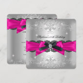 Birthday Hot Pink Black Bow Glitter Silver Kaart (Voorkant / Achterkant)