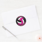 Birthday Hot Pink, Black en White Volleyball Ronde Sticker (Envelop)
