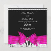 Birthday Hot Pink Bow Black Silver Party Kaart (Achterkant)