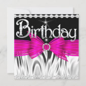 Birthday Hot Pink Bow Black Silver Party Kaart (Voorkant)