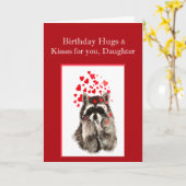 Birthday Hugs & Kisses Daughter Cute Raccoon Anima Kaart (Gele Bloem)