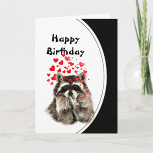 Birthday Hugs & Kisses Funny Raccoon Animal Kaart