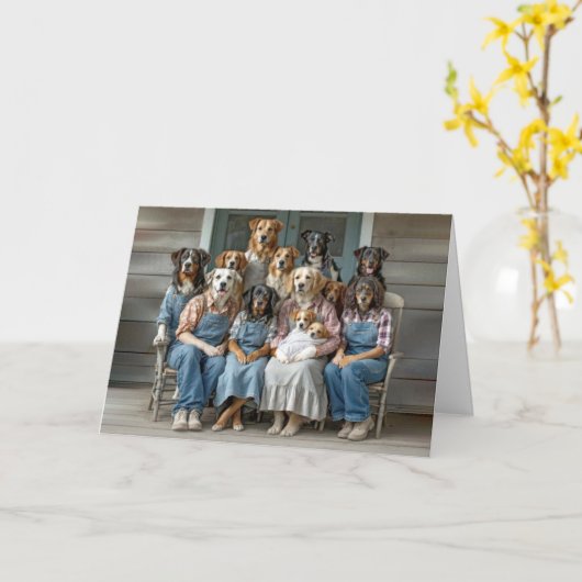 Birthday Humor Dog Family Portrait Kaart (Gele Bloem)