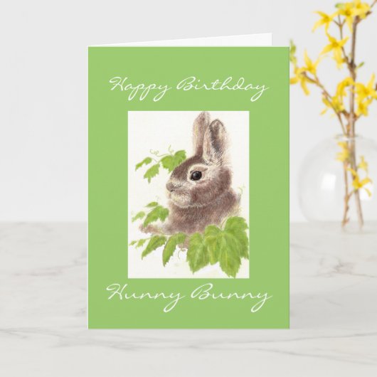 Birthday Hunny Bunny, Cute Rabbit Kaart (Gele Bloem)