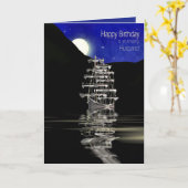Birthday, Husband, Ship with Sails, Night Kaart (Gele Bloem)