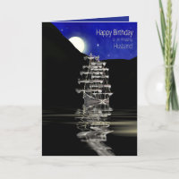 Birthday, Husband, Ship with Sails, Night