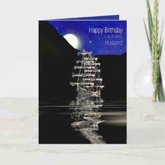 Birthday, Husband, Ship with Sails, Night Kaart