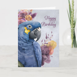 Birthday Hyacinth Macaw Parrot in blauw en Paars Kaart
