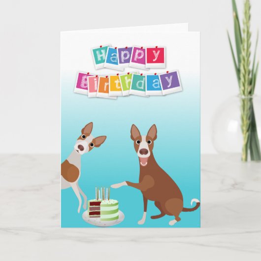 Birthday Ibizan Hound Dog Animal met Cake Kaart (Voorkant)